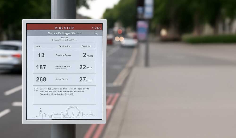 zero power displays for passenger information including bus timetables